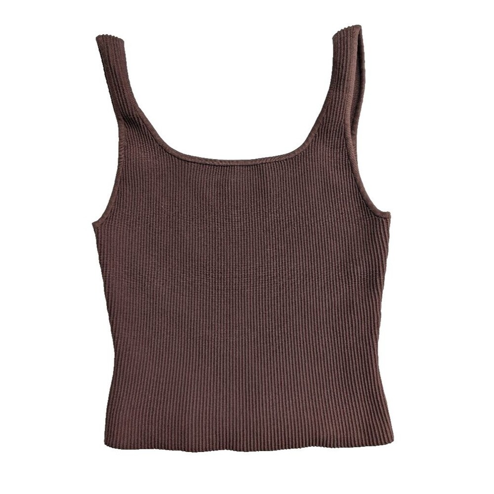 Babaton Brown Ribbed Knit Tank Top Sleeveless Scoop Neck Women's M